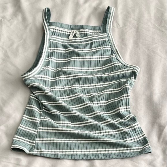 Mudd Tank Crop Top, Medium, Gray/Green Tone with White stripes - Picture 3 of 3